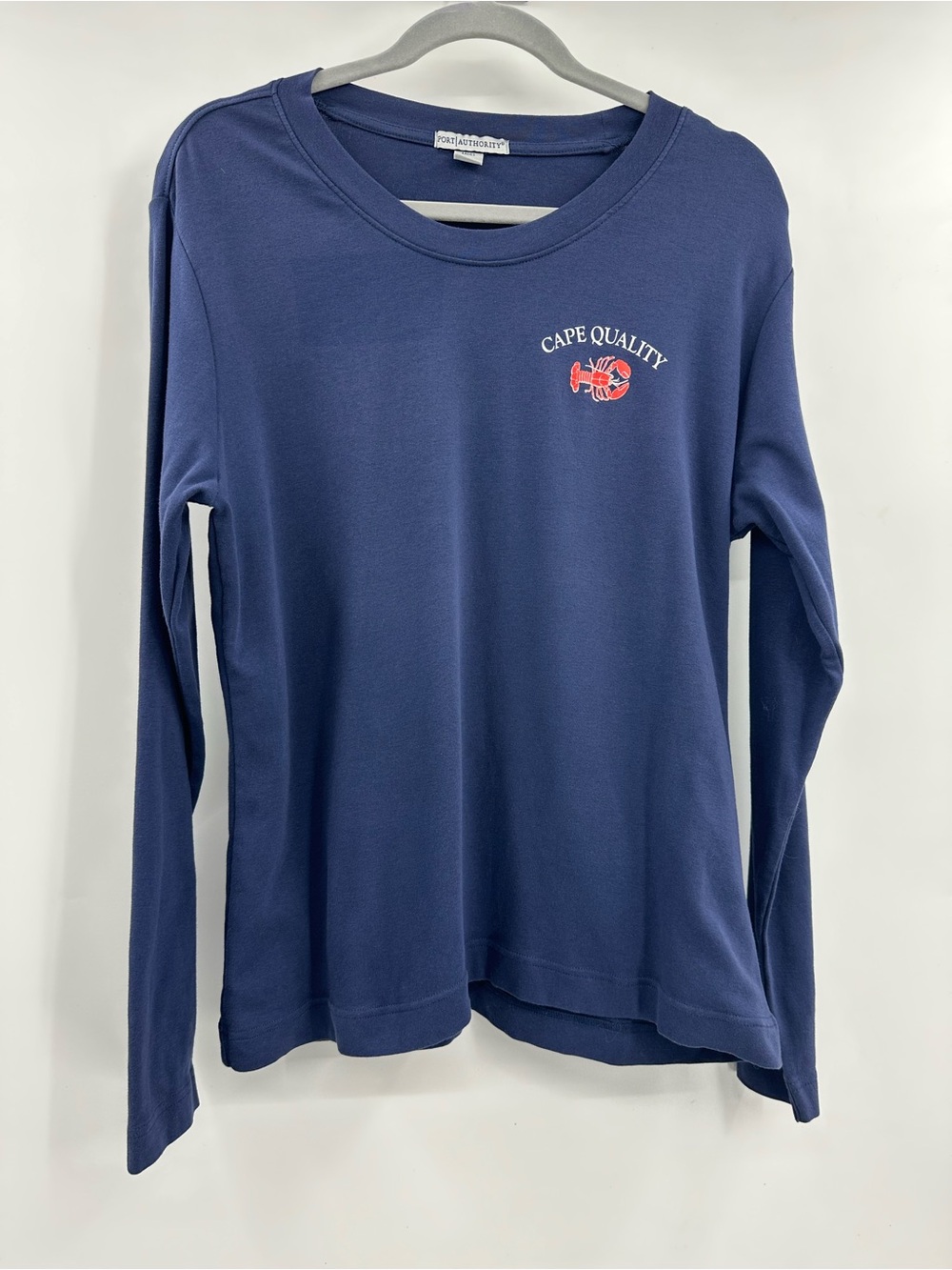 Port Authority Women's Navy Long-Sleeve Tee with Red Lobster Graphic